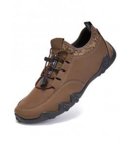 Men Breathable Lace-Up Soft Sole Loafers Casual Leather Shoes