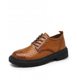 Men British Style Lace Up Stone Texture Pattern Platform Flat Shoes