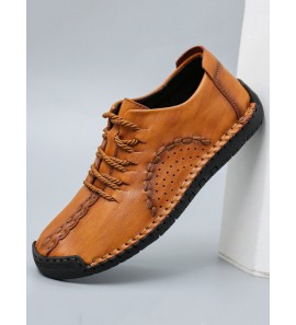 Menico Men Hand Stitching Leather Non Slip Soft Sole Comfy Shoes