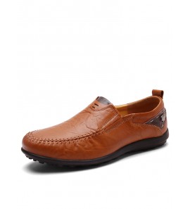 Men Comfort Round Toe Slip On Business Casual Leather Shoes