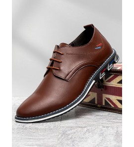 Men Large Size Embroidered Lace Up Casual Business Shoes