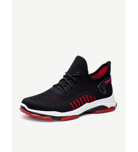 Men Knitted Fabric Breathable Lace Up Soft Comfy Sports Running Sneakers