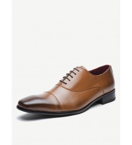 Men Retro Leather Cap Toe Non-slip Business Casual Formal Dress Shoes