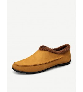 Men Large Size Plush Lining Microfiber Leather Non-slip Casual Slippers