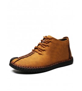 Menico Men Hand Stitching Leather Non-slip Soft Sole Warm Casual Boots