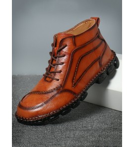 Men Cow Leather Non Slip Hand Stitching Casual Outdoor Boots